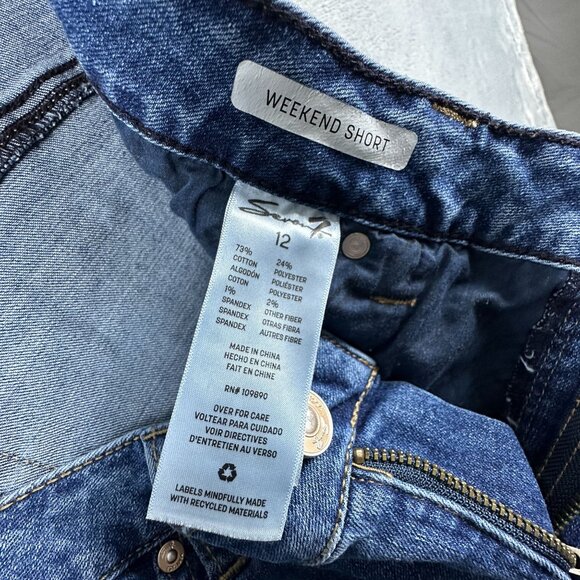 Seven 7 1964 Weekend Denim Shorts Raw Hem Mid Rise Womens Blue Size 12 - Picture 5 of 10
